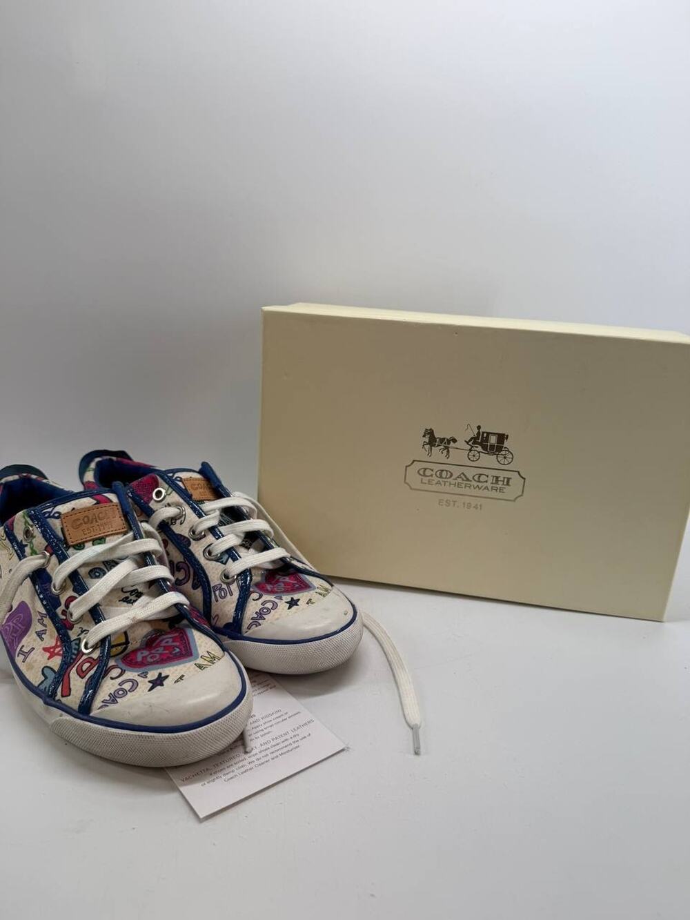 Coach Barrett Poppy Scribble Blue Multi Canvas Sneakers Women Size 10M